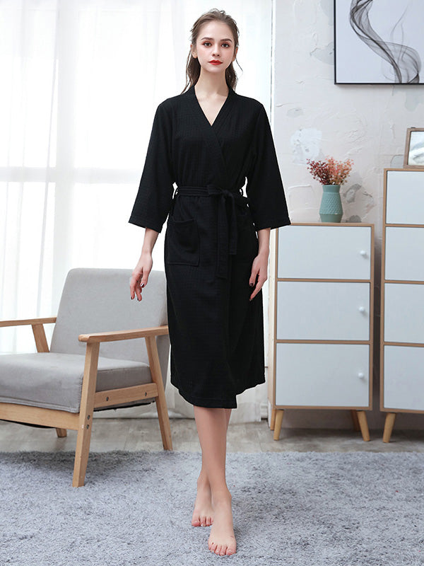 Comfortable Solid Bandage Thin Pajama Robe