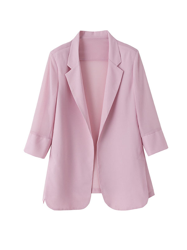 Long Sleeves Loose Solid Color Split-Side Sun Protection Notched Collar Blazer Outerwear