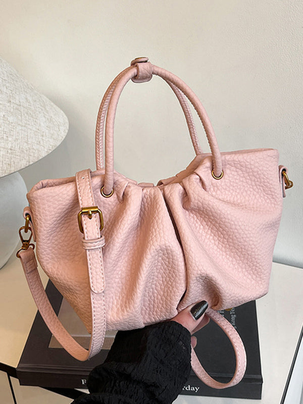 Pleated Solid Color Zipper Crossbody Bags Handbags