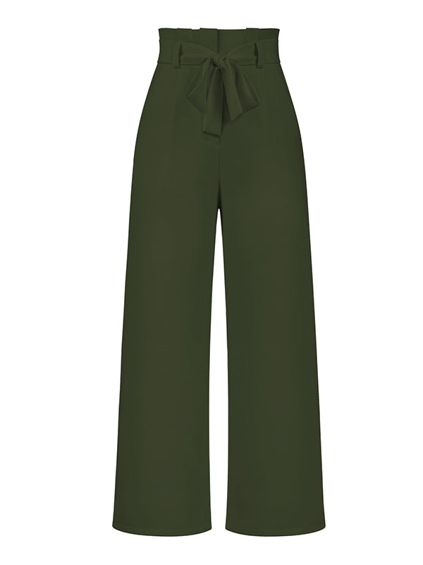 Simple Loose Wide Leg Solid Color Casual Pants Bottoms