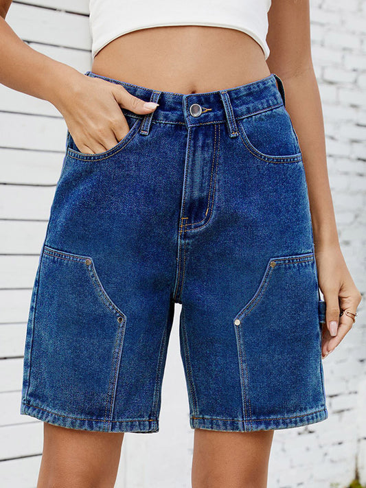 Wide Leg Buttoned Pockets Jean Pants Bottoms Shorts Bottoms