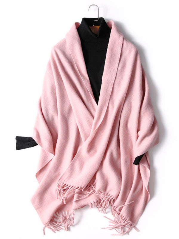 Keep Warm Solid Color Tasseled Shawl&Scarf