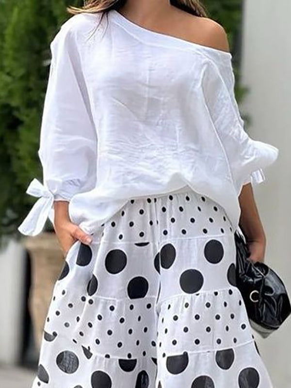 Long Sleeves Loose Asymmetric Solid Color Tied One-Shoulder Blouses&Shirts Tops