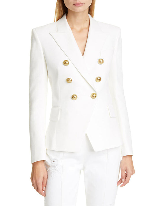 Long Sleeves Buttoned Notched Collar Blazer Outerwear