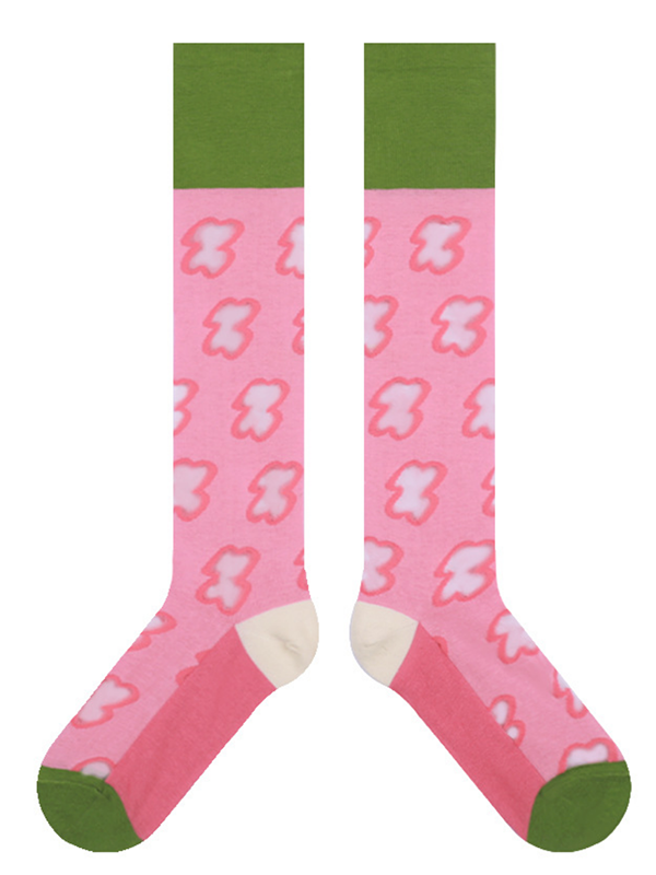 Green Pink Knitted Flower Socks Accessories
