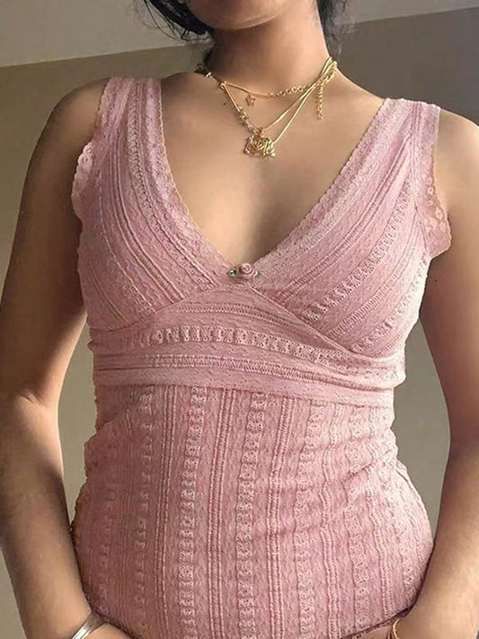 Skinny Sleeveless Solid Color Split-Joint Deep V-Neck Vest Top