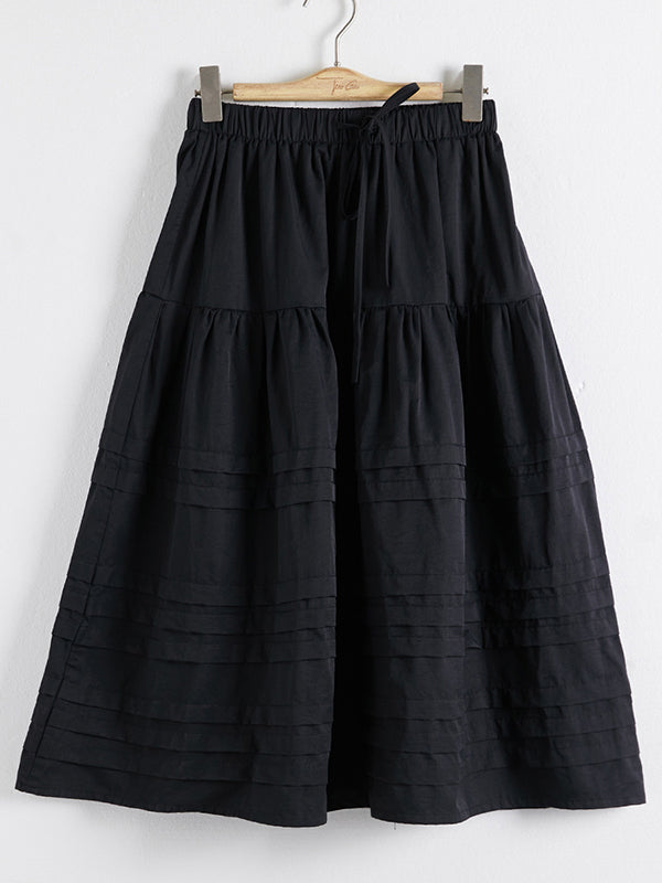 A-Line Loose Drawstring Elasticity Pleated See-Through Solid Color Split-Joint Skirts