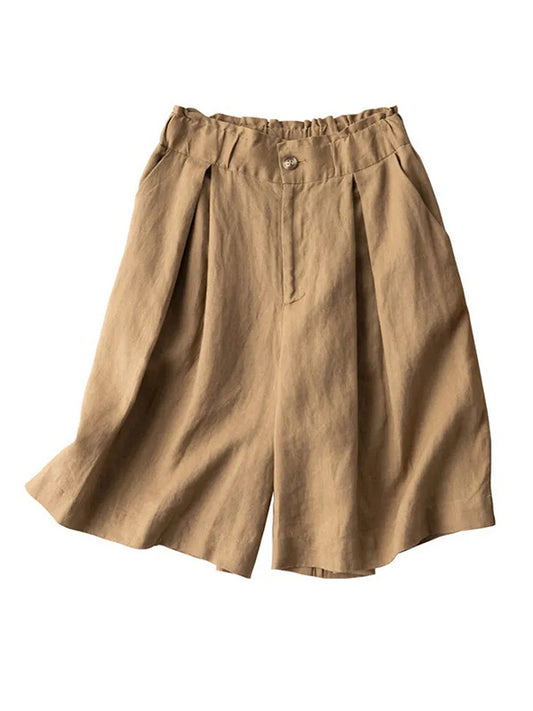 Vintage Solid Color Pleated High Waisted Shorts