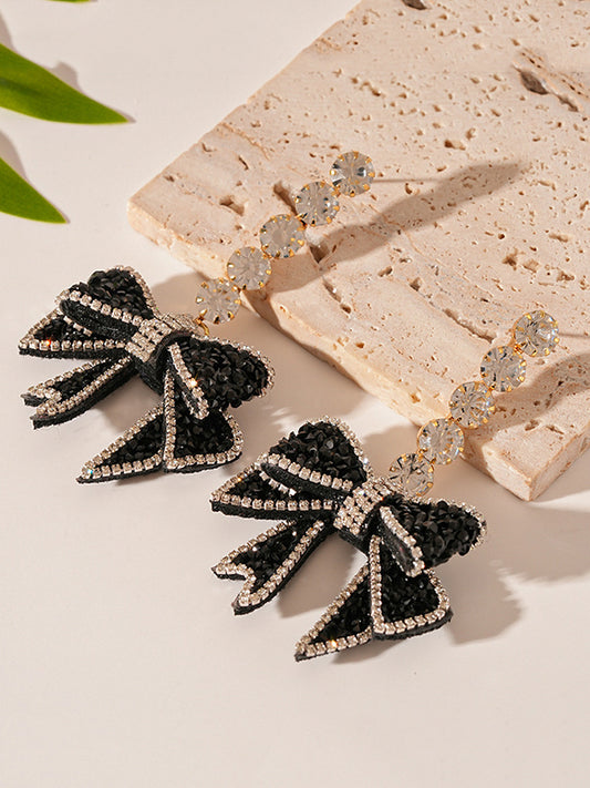 Beaded Bowknot Shiny Earrings Accessories