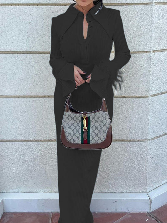 Skinny Feathers Slightly Sheer Split-Joint Lapel Maxi Dresses