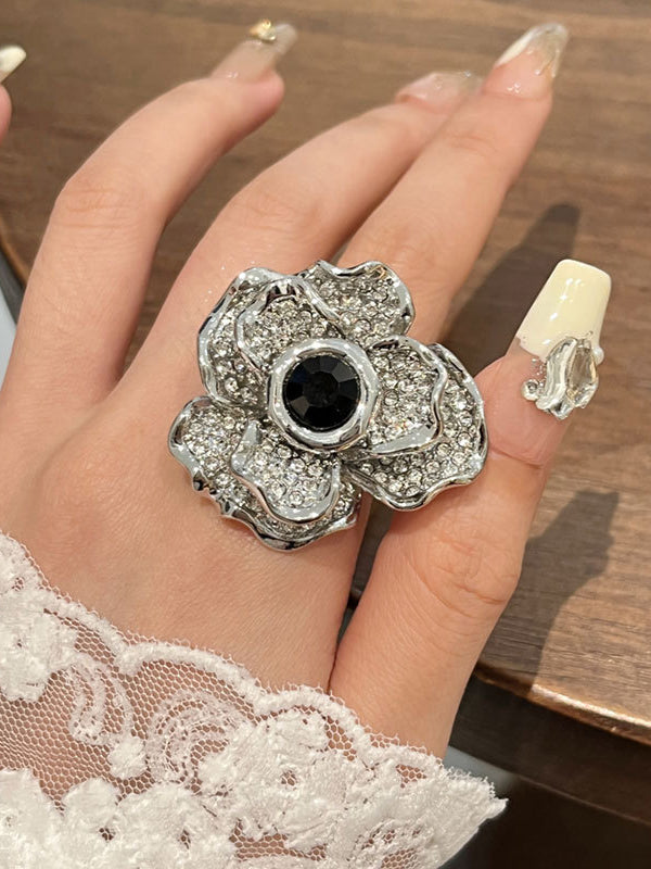 Flower Shape Geometric Rhine Stones Rings Accessories