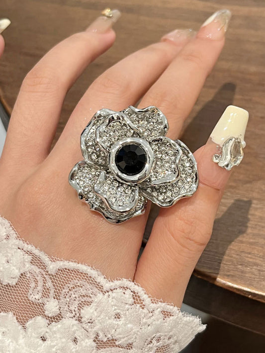 Flower Shape Geometric Rhine Stones Rings Accessories