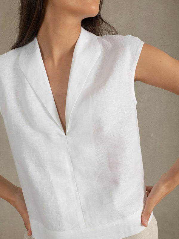 Loose Sleeveless Solid Color V-Neck Vest Top