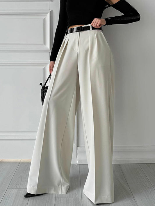 High Waisted Loose Pleated Solid Color Split-Joint Suit Pants Trousers
