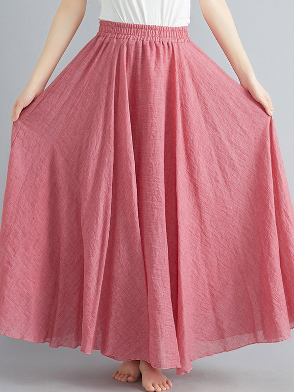 A-Line Loose Elasticity Pleated Solid Color Skirts