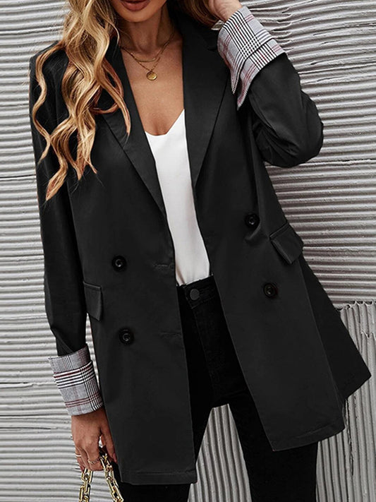 Long Sleeves Loose Buttoned Pockets Split-Joint Notched Collar Blazer Outerwear