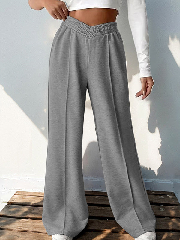 High Waisted Loose Elasticity Solid Color Pants Trousers