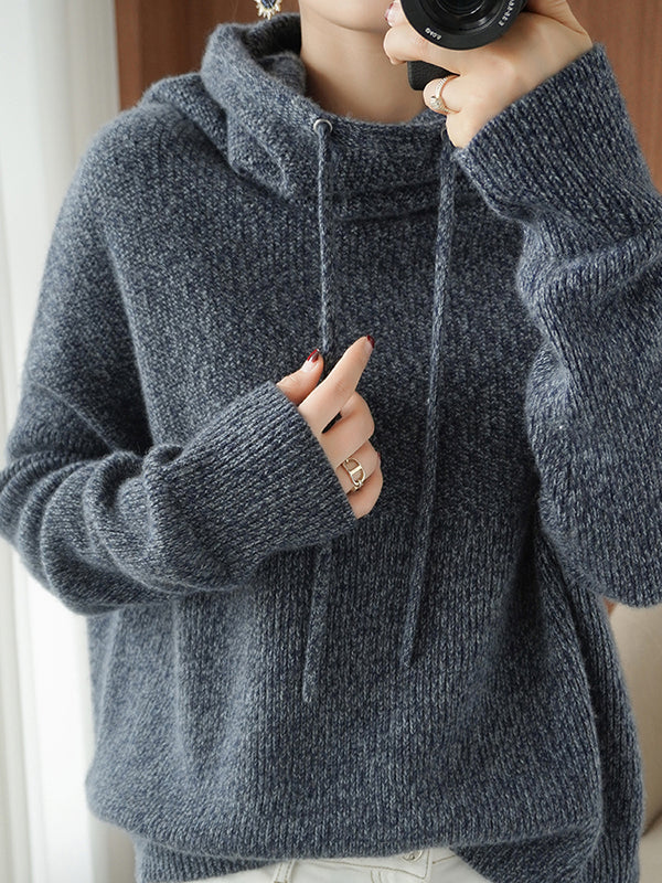 Casual Loose 3 Colors Hooded Long Sleeves Sweater Top