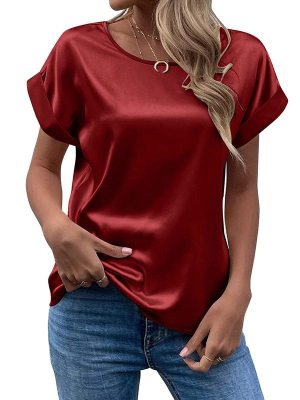 Loose Short Sleeves Solid Color Round-Neck T-Shirts Tops