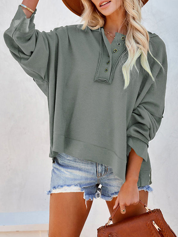 Hooded Long Sleeves Buttoned Split-Joint Velvet Sweatshirt Tops