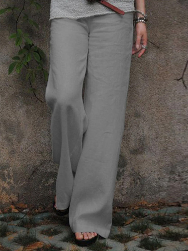 High Waisted Loose Elasticity Pockets Solid Color Pants Trousers