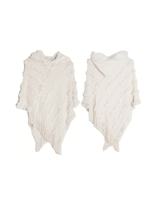 Hooded Keep Warm Solid Color Tasseled Cape Shawl&Cloak