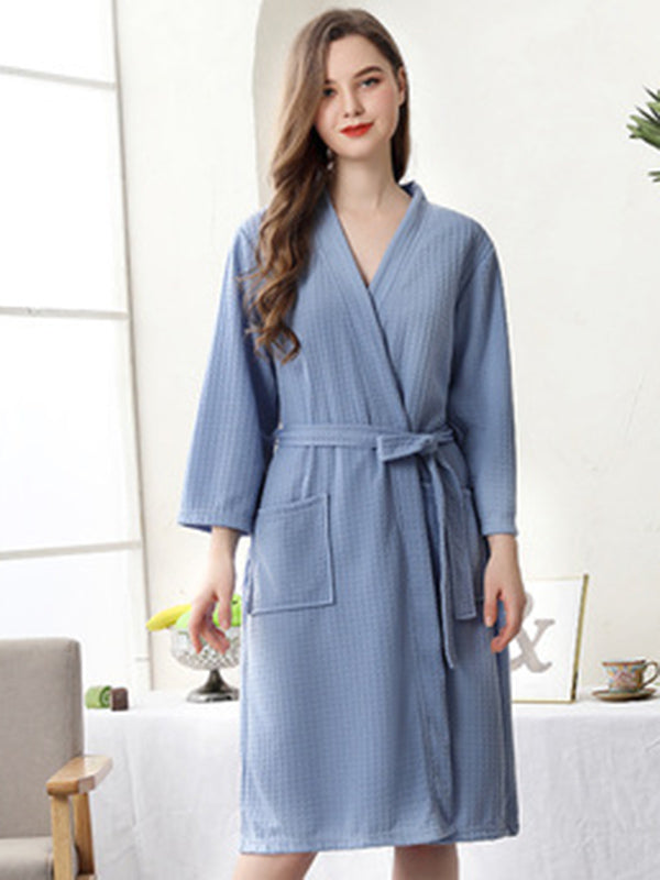 Comfortable Solid Bandage Thin Pajama Robe