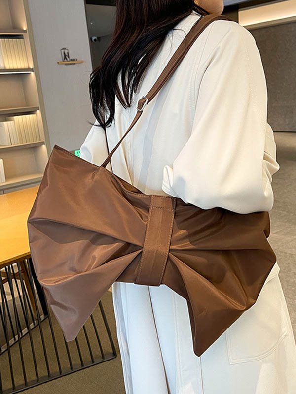 Bowknot Solid Color Zipper Shoulder Bags