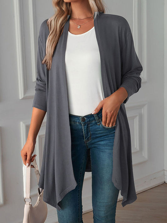 Long Sleeves Loose Solid Color Statement Collar Outerwear