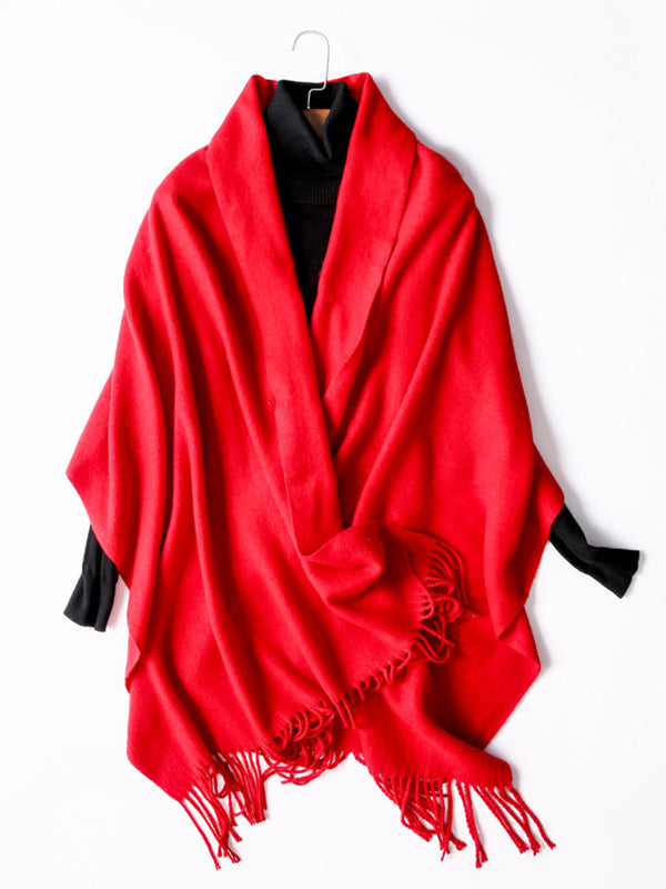 Keep Warm Solid Color Tasseled Shawl&Scarf