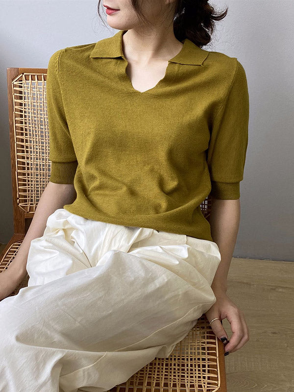7 Colors Urban Solid Color Half Sleeves Knitting Shirt Top
