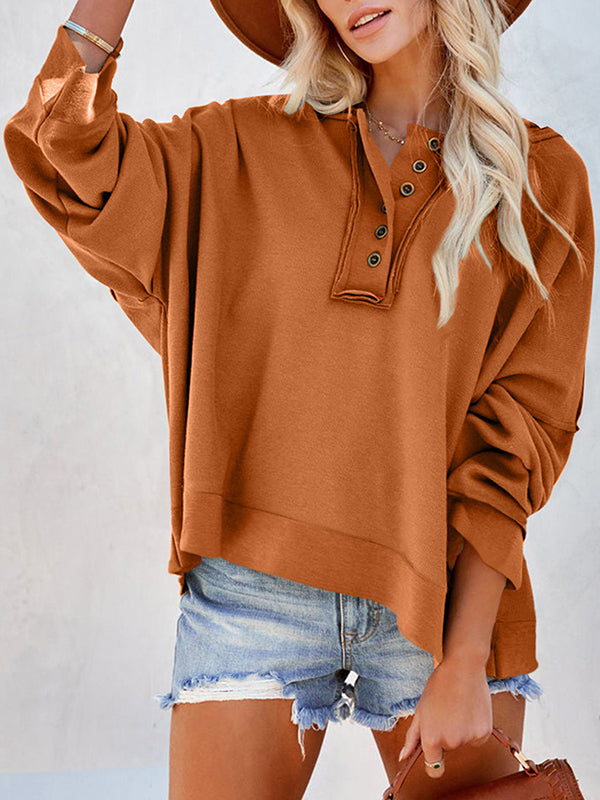 Hooded Long Sleeves Buttoned Split-Joint Velvet Sweatshirt Tops