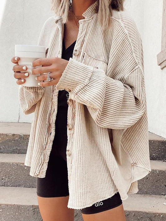 Vintage Loose Irregular Solid Color  With Pockets Jackets