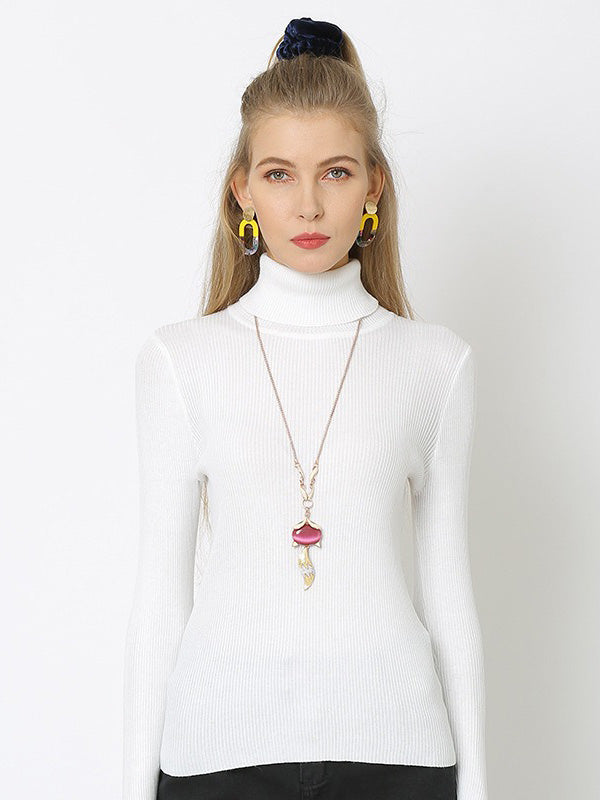 10 Colors Simple Knitting Solid Color High-Neck Pullover