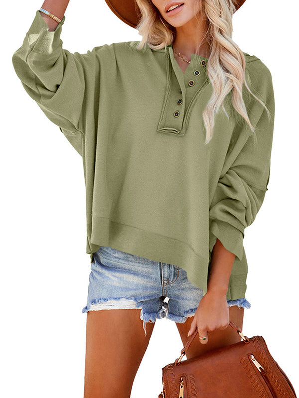 Hooded Long Sleeves Buttoned Split-Joint Velvet Sweatshirt Tops