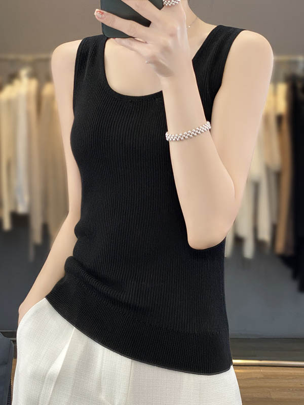 Loose Sleeveless Solid Color U-Neck Vest Top