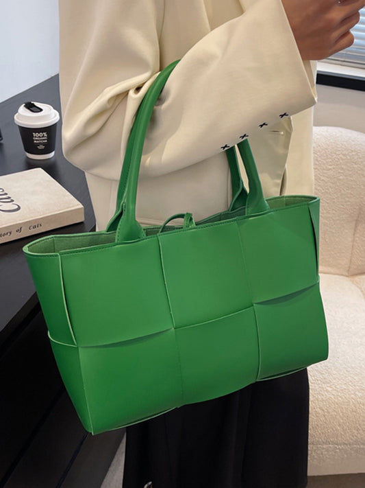 Solid Color Split-Joint Woven Shoulder Bags Handbags