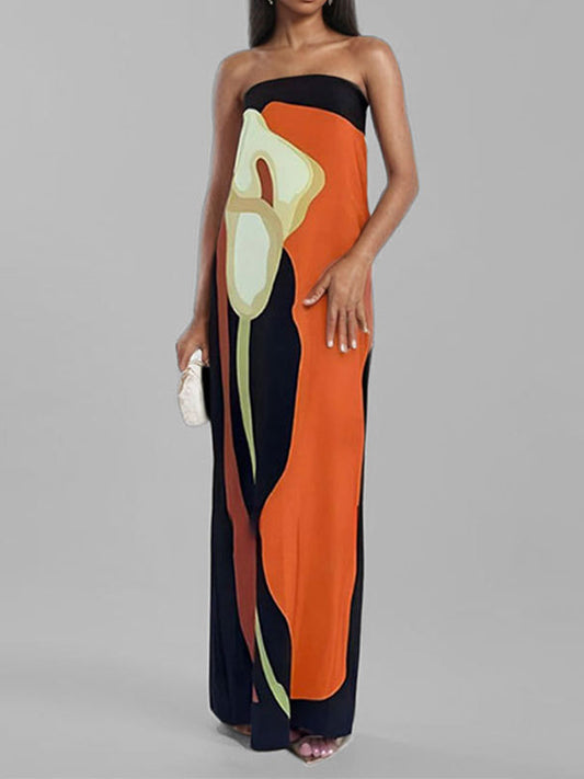 Loose Plus Size Printed Split-Joint Tube Maxi Dresses