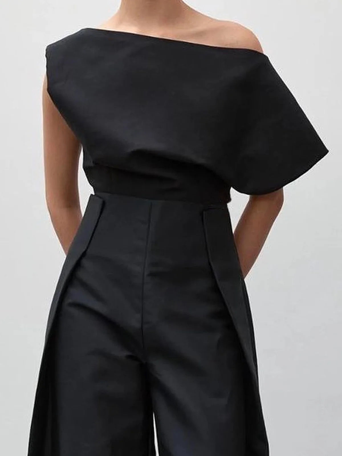 Loose Sleeveless Solid Color Off-The-Shoulder Two Pieces Set