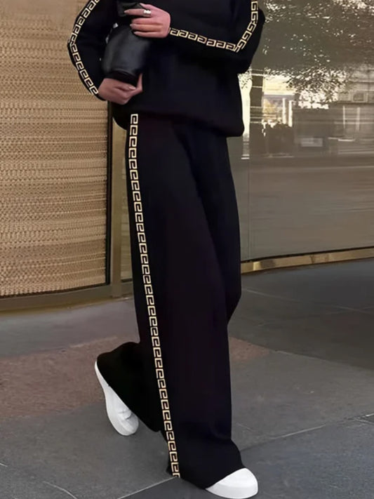 Loose Printed Solid Color Casual Pants Bottoms Trousers