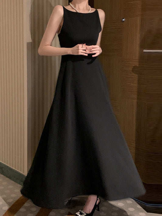 A-Line High Waisted Solid Color Spaghetti-Neck Maxi Dresses