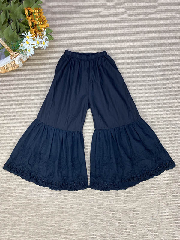 Vintage Loose Embroidered High Waisted Wide Leg Flared Pants