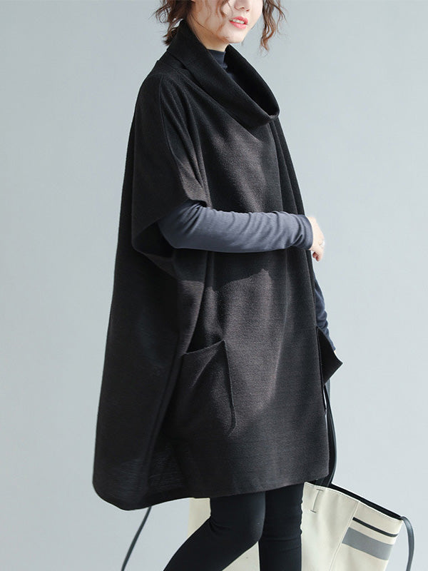 Artistic Retro Batwing Sleeves Half Sleeves Solid Color Heaps Collar Pullovers