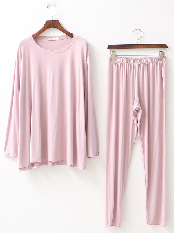 Simple Solid Color Long Sleeve Loose Modal Pajamas Sets