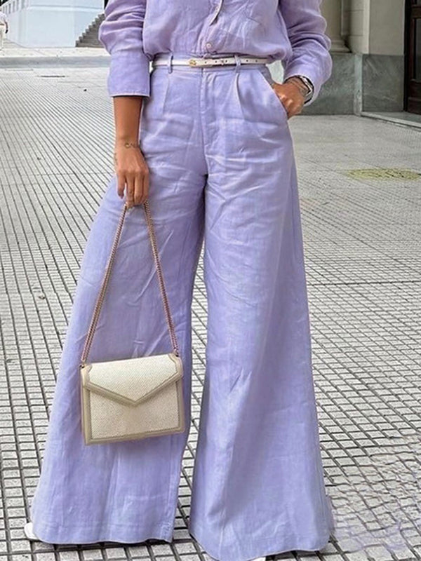 High Waisted Loose Solid Color Split-Joint Pants Trousers