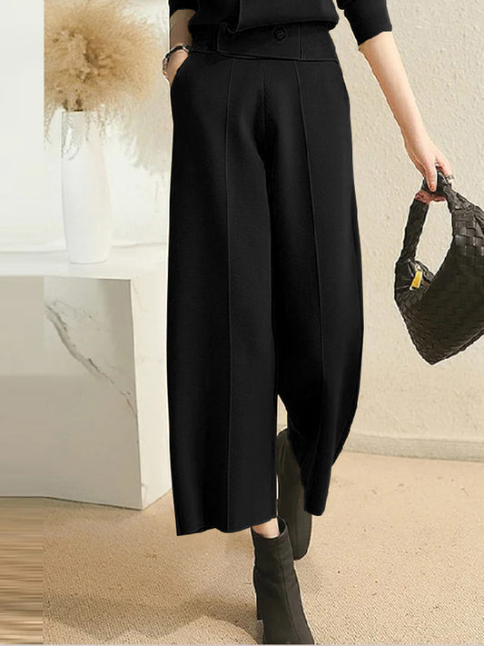 Ninth Pants Wide Leg Solid Color Pants Trousers