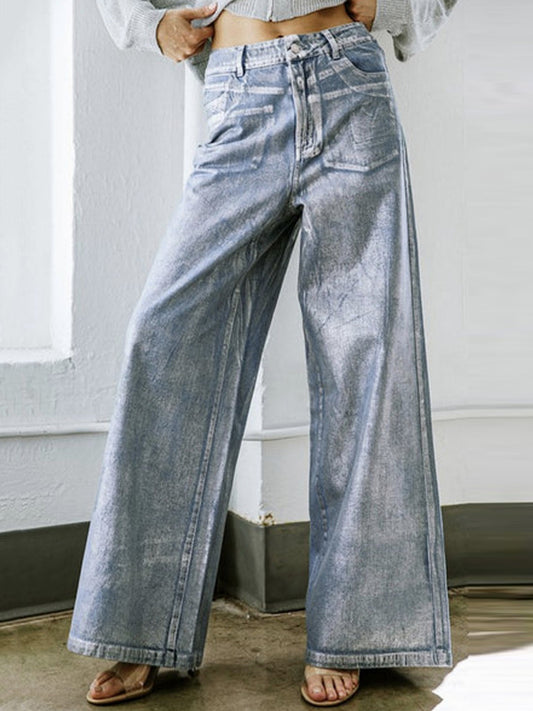 High Waisted Loose Printed Split-Joint Jean Pants Bottoms