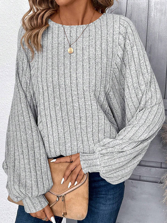 Puff Sleeves Loose Solid Color Split-Joint Round-Neck T-Shirts Tops