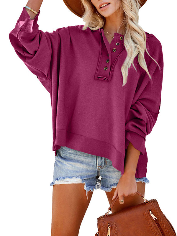 Hooded Long Sleeves Buttoned Split-Joint Velvet Sweatshirt Tops