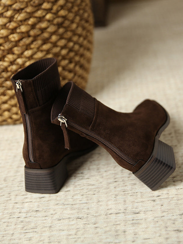 Split-Joint Square-Toe Zipper Boots